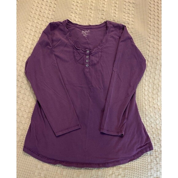 Woolrich Distressed T Shirt Top XL Purple Eggplant 100% Cotton Oversized Blouse - Picture 10 of 12